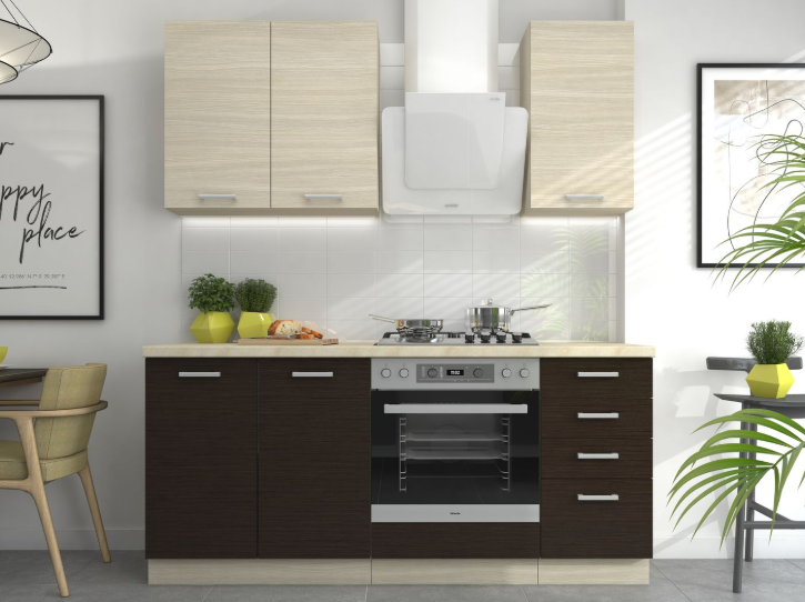 Cocina Celia – Diseño en roble claro y oscuro, personalizable a tu espacio