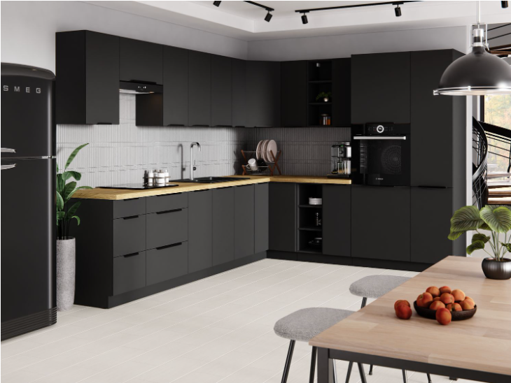 Cocina Daniela – Diseño elegante en negro, cashmere o nogal, personalizable a tu espacio