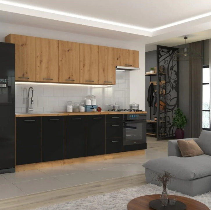 Cocina Valeria – Diseño en roble y negro, personalizable a tu espacio