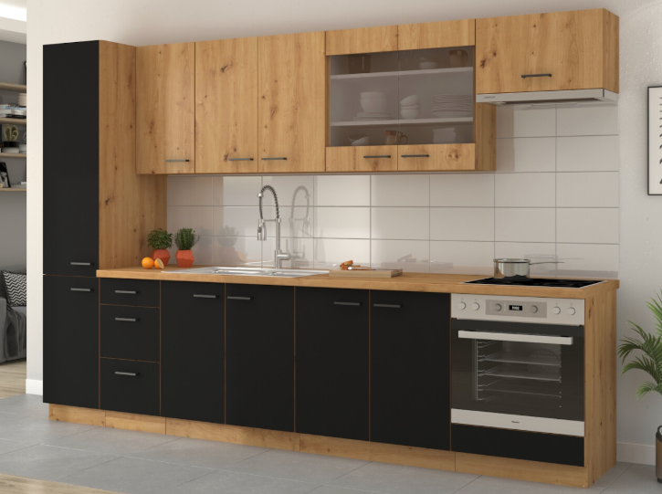 Cocina Valeria – Diseño en roble y negro, personalizable a tu espacio