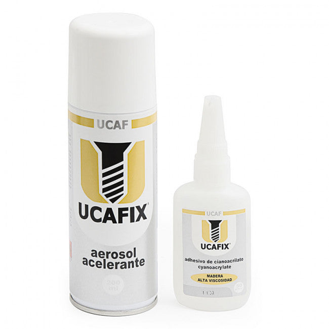 Kit Ucafix – Adhesivo cianocrilato 50 ml + Acelerante 200 ml
