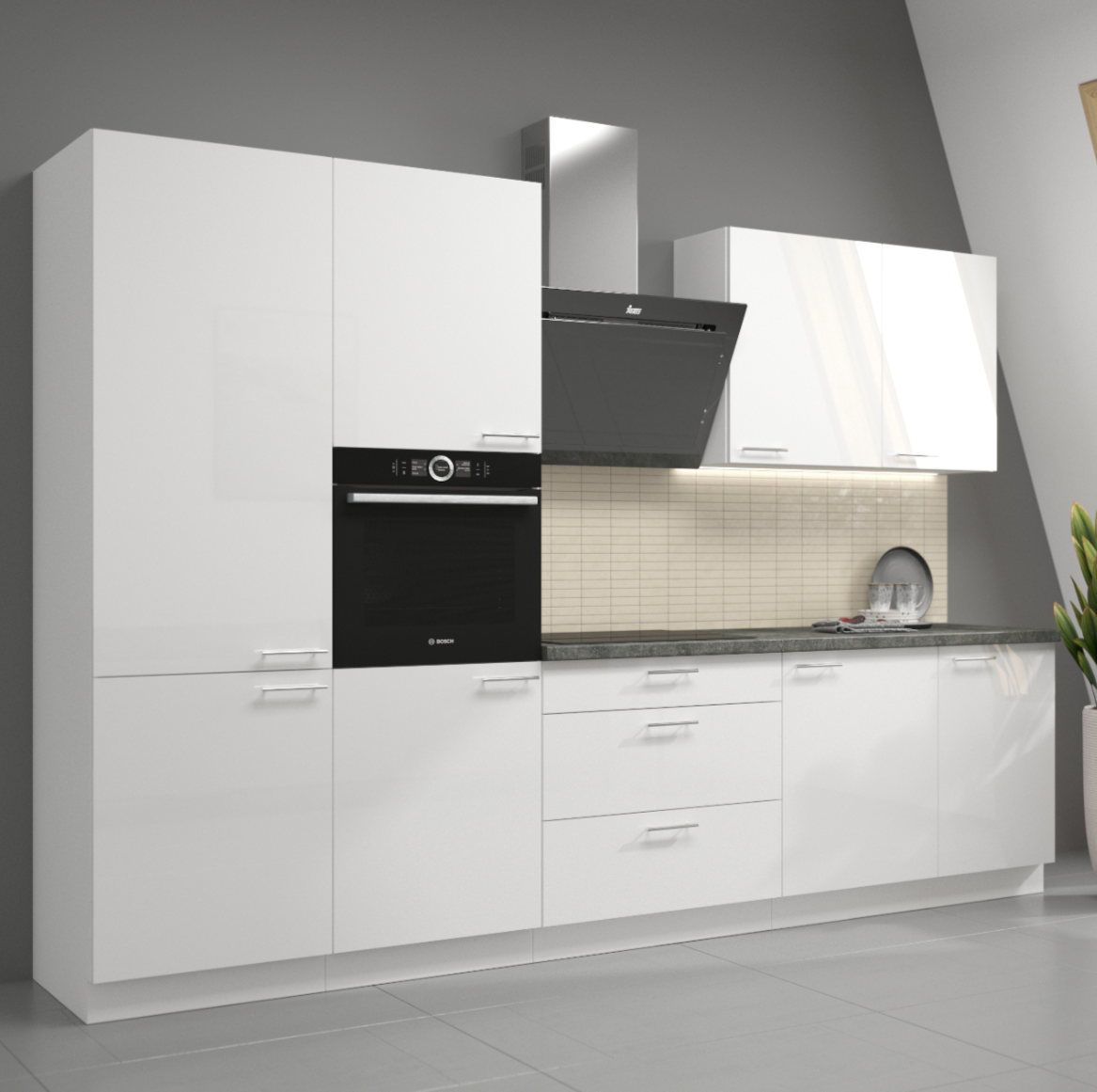 Cocina Sofía – Diseño en blanco o gris brillo, personalizable a tu espacio