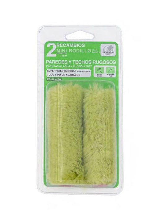 Pack 2 mini rodillos recambio hilo verde 6cm p-t.rg paredes y techos rugosos