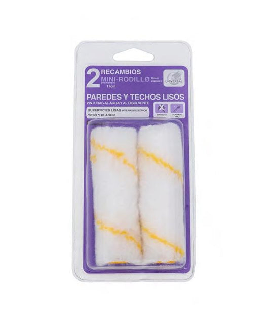 Pack 2 mini rodillosmini recambio poliamida 6cm p-t.lis paredes y techos lisos