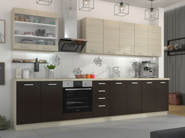 Cocina Celia – Diseño en roble claro y oscuro, personalizable a tu espacio