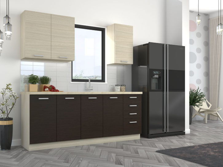 Cocina Celia – Diseño en roble claro y oscuro, personalizable a tu espacio