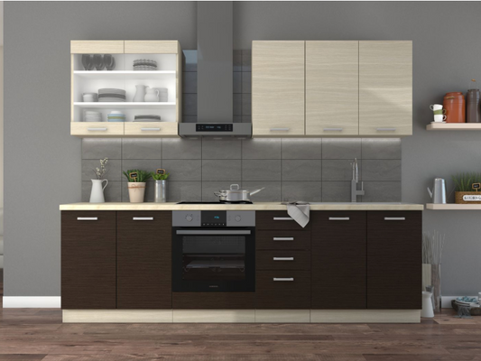 Cocina Celia – Diseño en roble claro y oscuro, personalizable a tu espacio