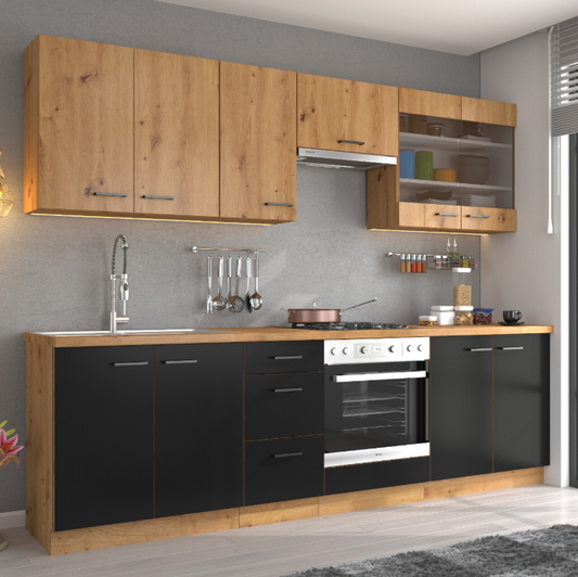 Cocina Valeria – Diseño en roble y negro, personalizable a tu espacio