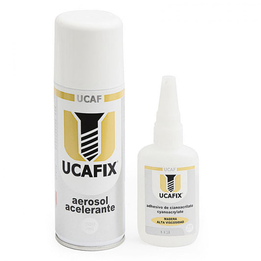 Kit Ucafix – Adhesivo cianocrilato 50 ml + Acelerante 200 ml